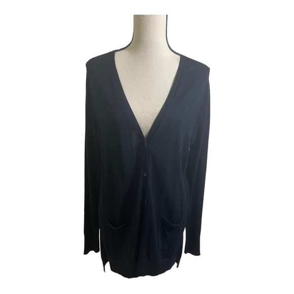 Joan Vass New York women’s neck button down cardigan sweater navy blue new Large - Picture 9 of 12